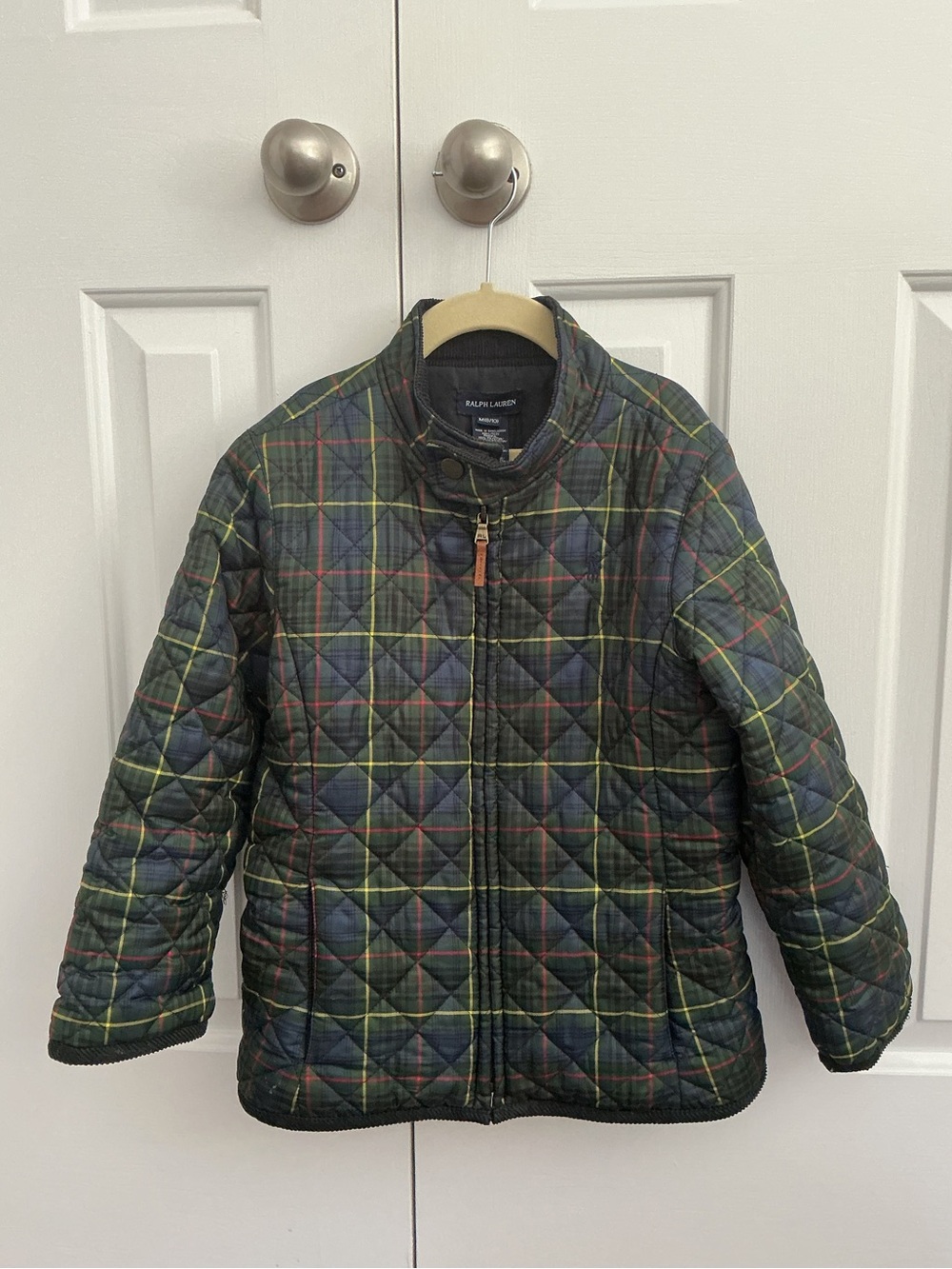 Ralph Lauren Kids Dark Green Plaid Quilted Puffer Jacket